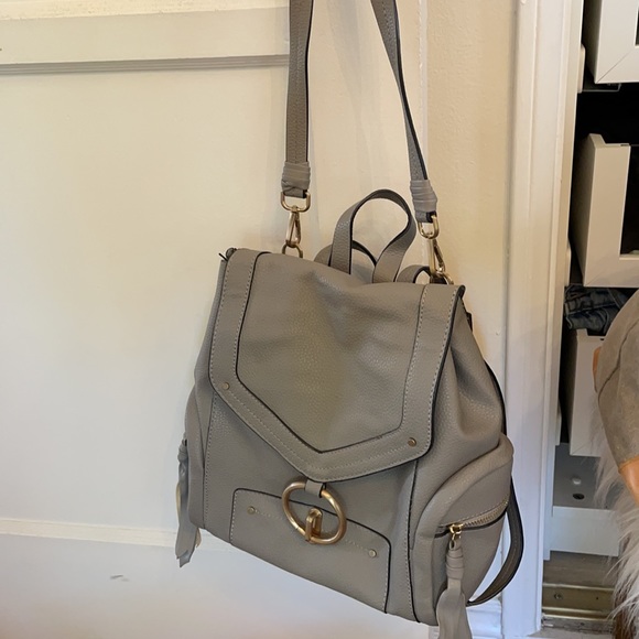Zara Gray Pebbled Leather Backpack With Gold Hardware